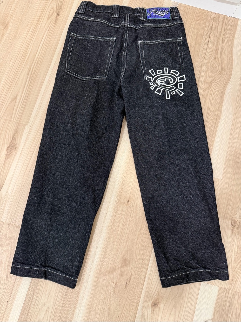 Always Black Relaxed Men's Jeans with White Back Graphic